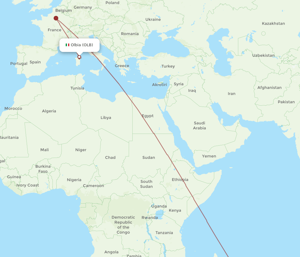 OLB-MRU flight routes