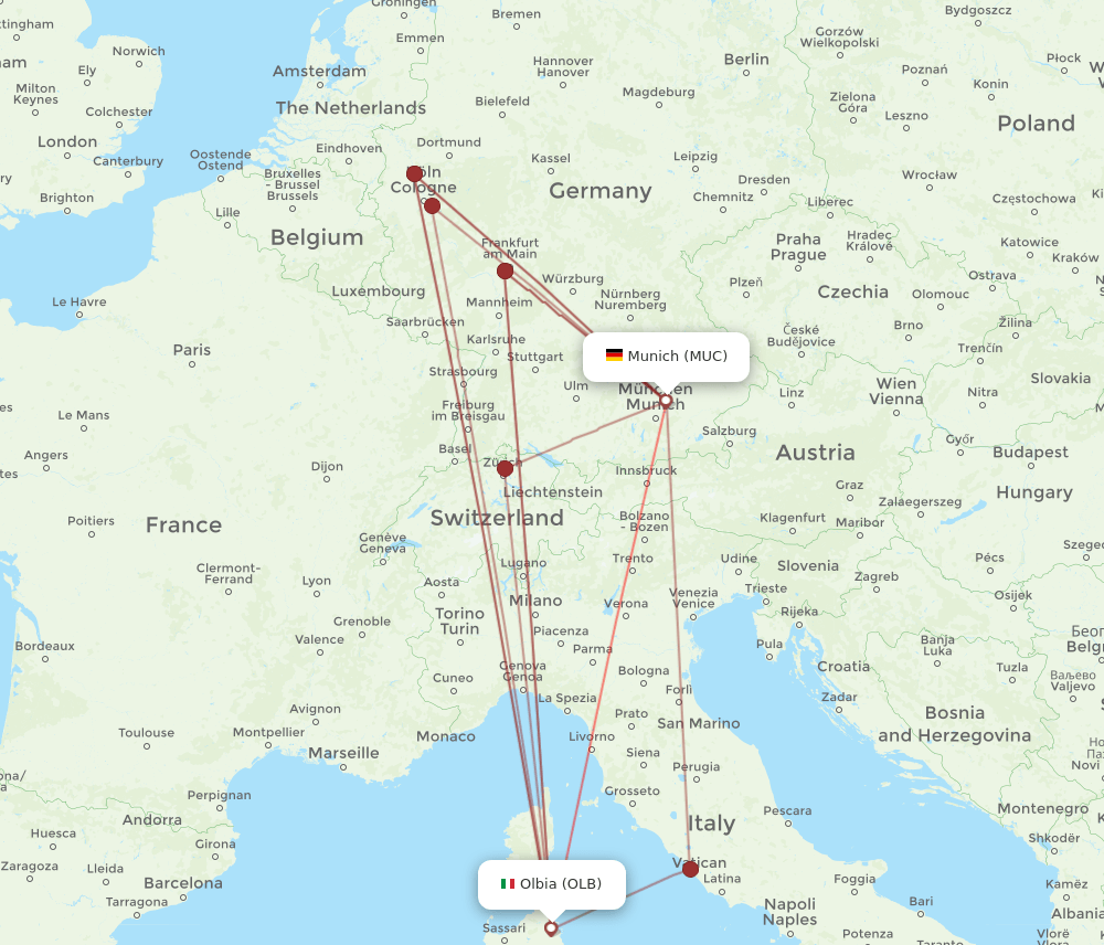 OLB to MUC flights and routes map