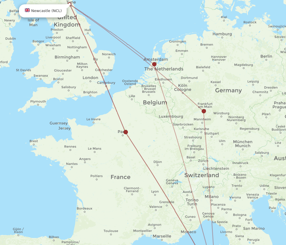 OLB to NCL flights and routes map
