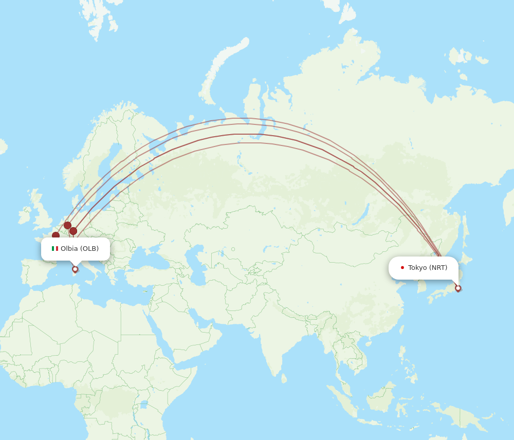 NRT to OLB flights and routes map