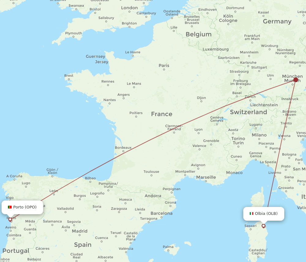OLB-OPO flight routes
