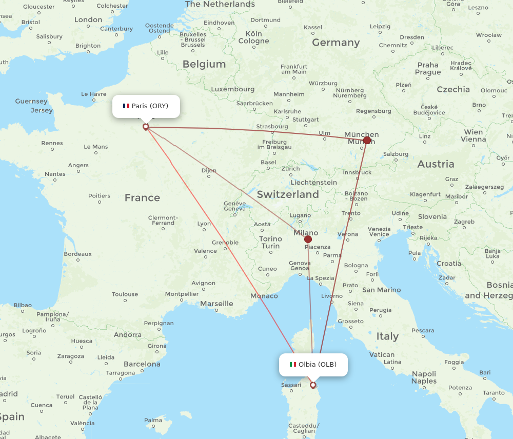 OLB to ORY flights and routes map