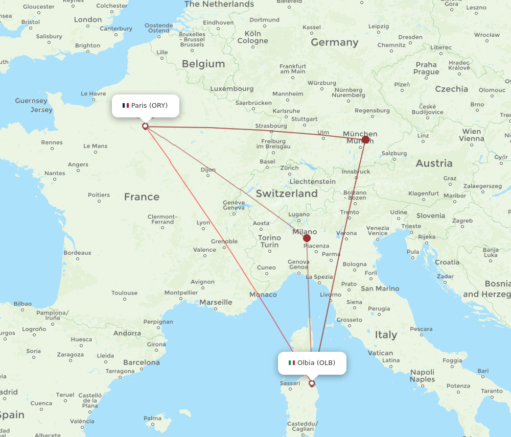 OLB to ORY flights and routes map