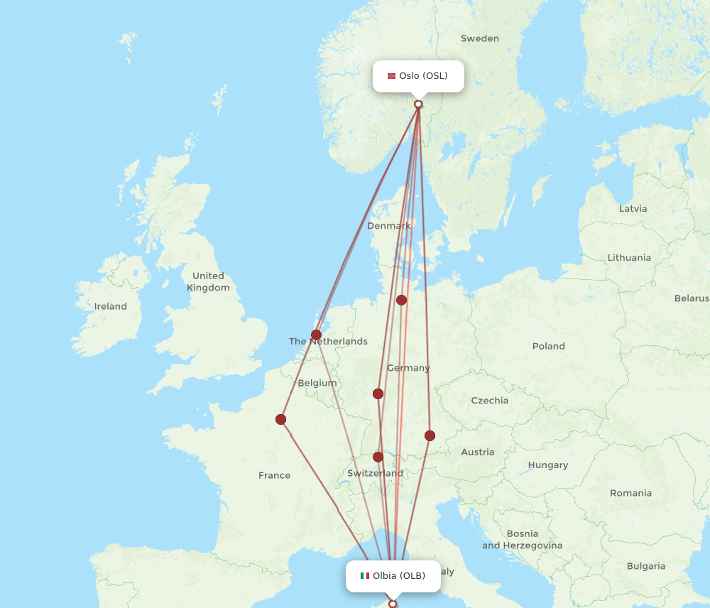 OLB-OSL flight routes