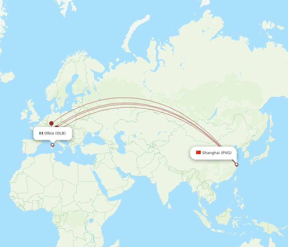 OLB-PVG flight routes