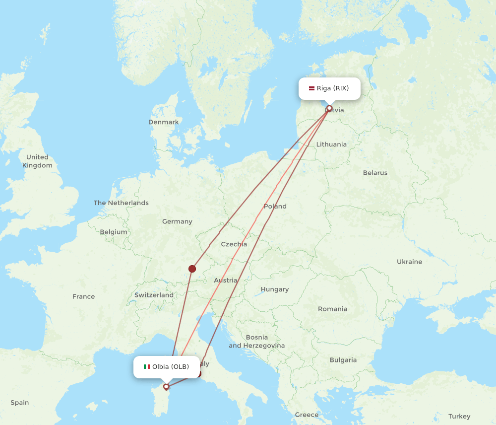 OLB-RIX flight routes