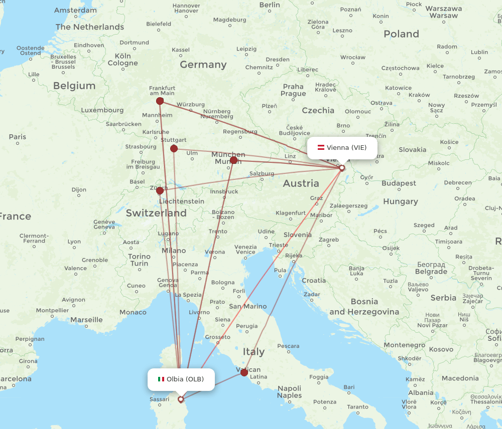OLB-VIE flight routes