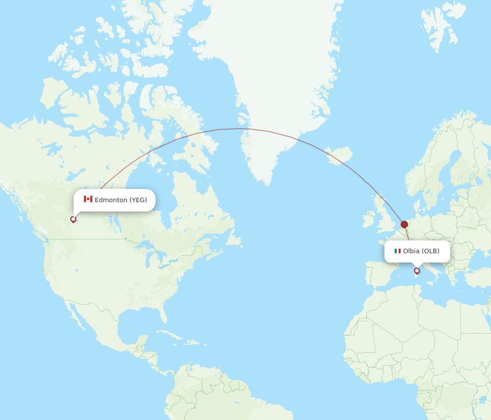 YEG to OLB flights and routes map