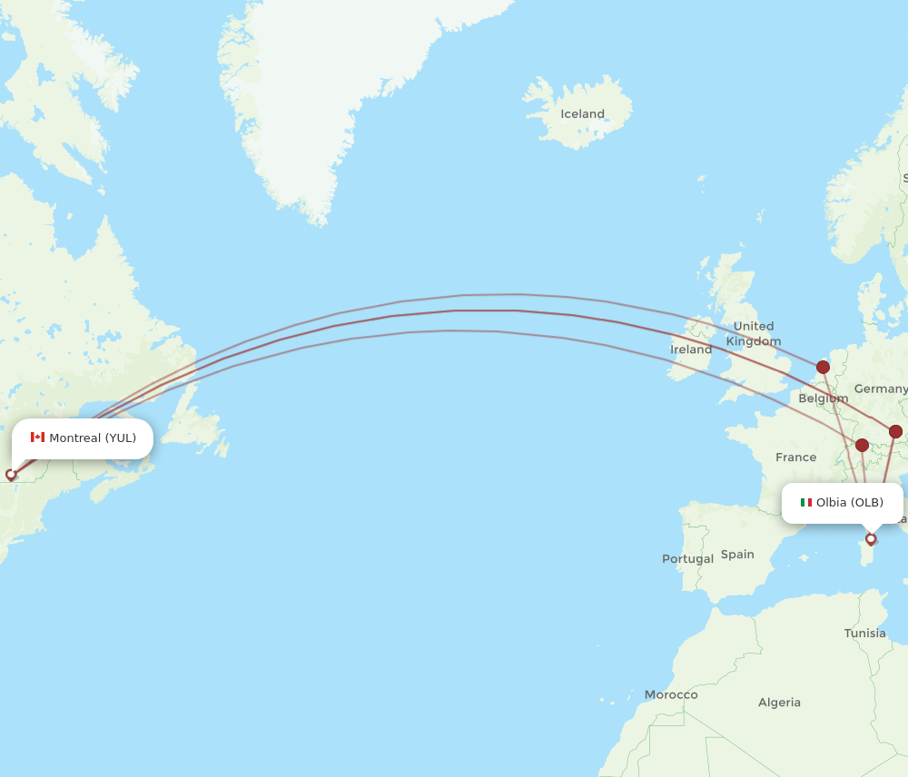OLB-YUL flight routes