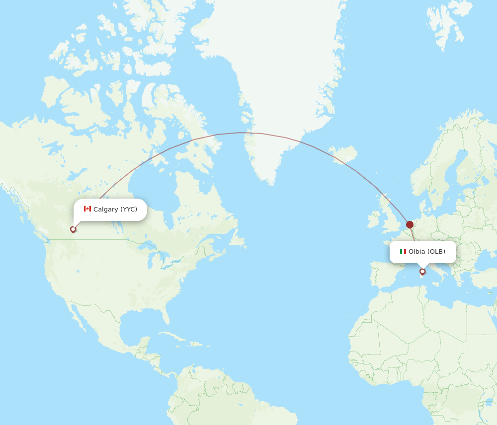 YYC to OLB flights and routes map