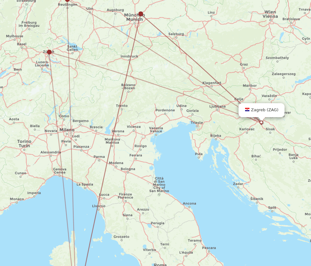 ZAG to OLB flights and routes map