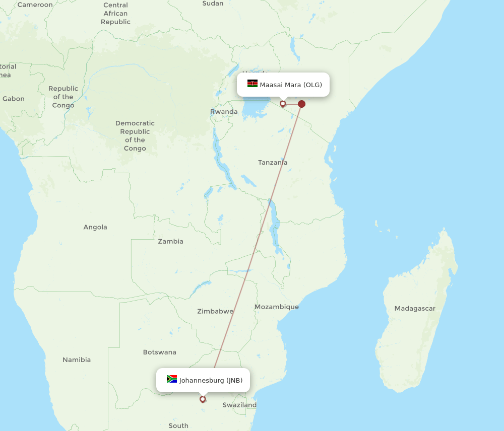 Johannesburg - Maasai Mara route map and flight paths