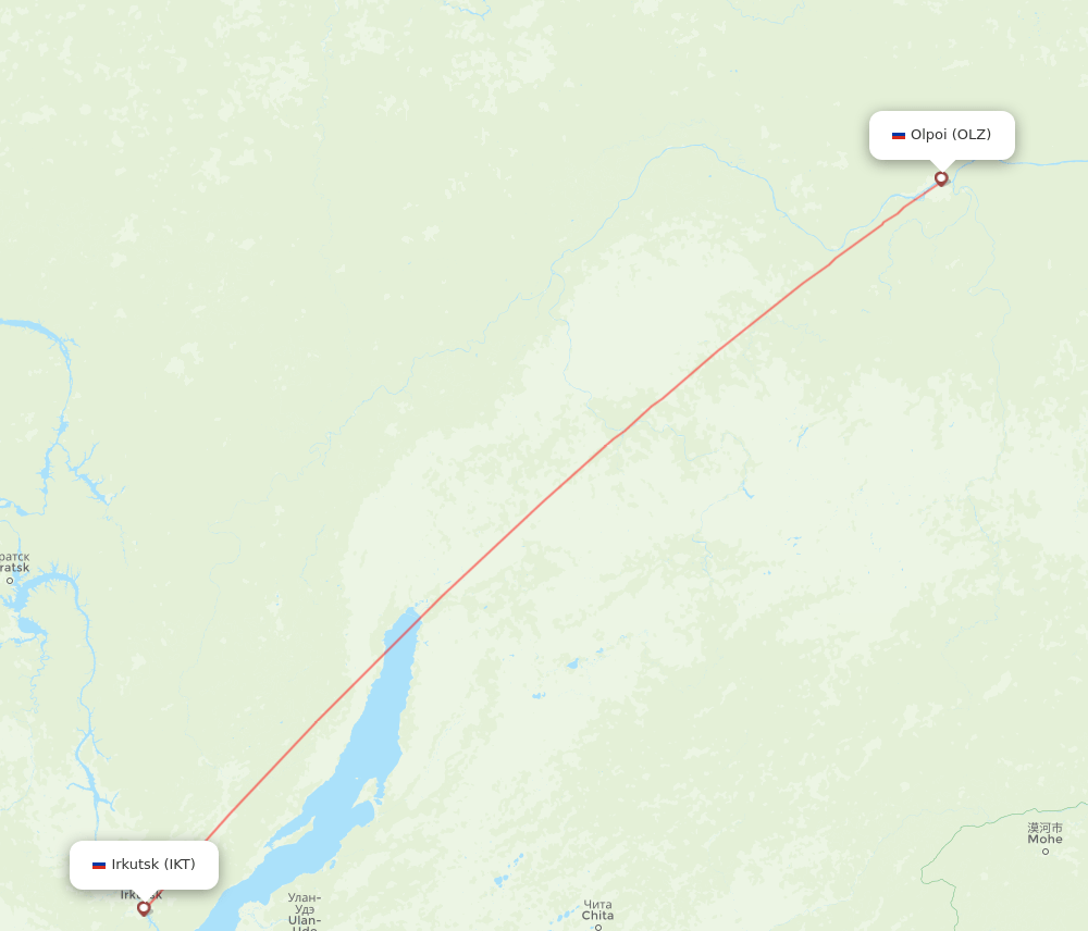 OLZ to IKT flights and routes map