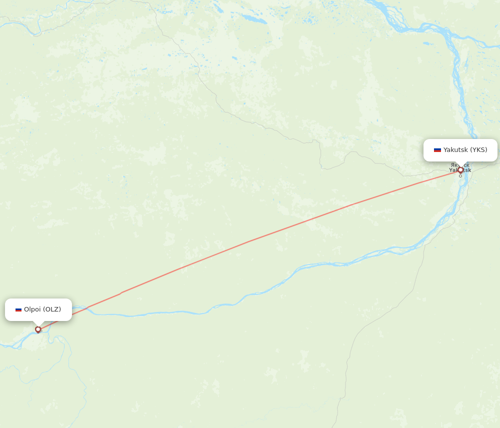 OLZ to YKS flights and routes map