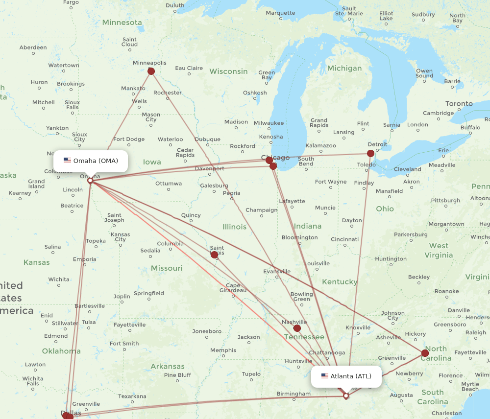 OMA to ATL flights and routes map