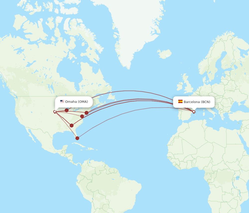 OMA-BCN flight routes