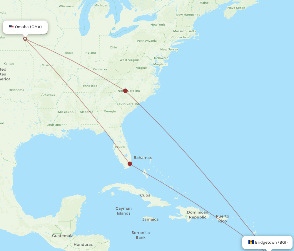 OMA-BGI flight routes