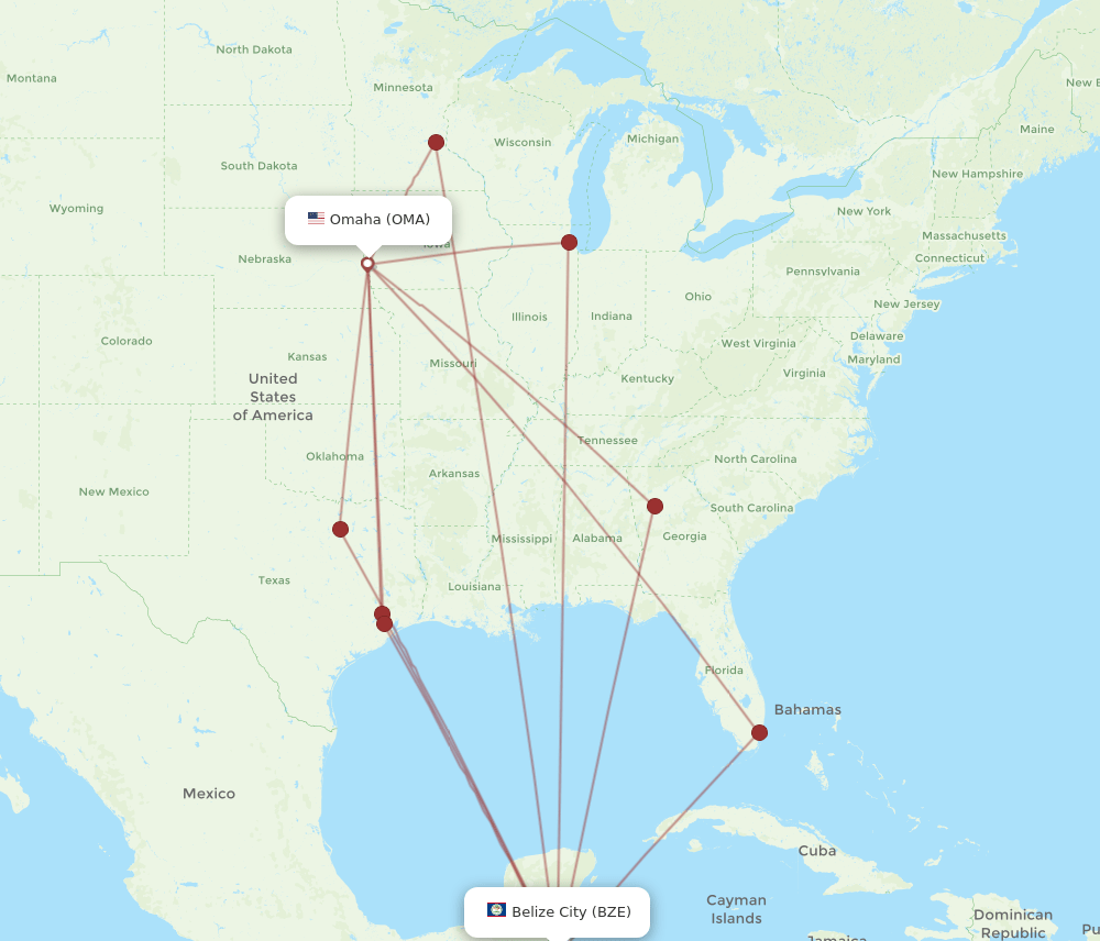 OMA-BZE flight routes