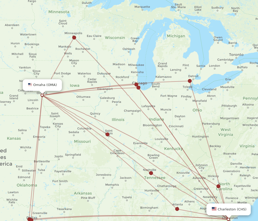 OMA-CHS flight routes