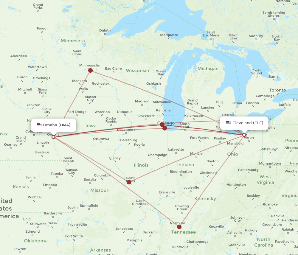 OMA-CLE flight routes