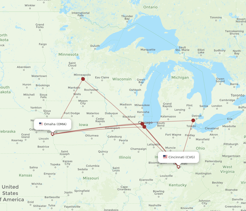 OMA-CVG flight routes