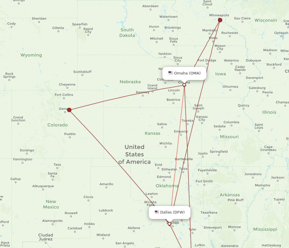 OMA-DFW flight routes
