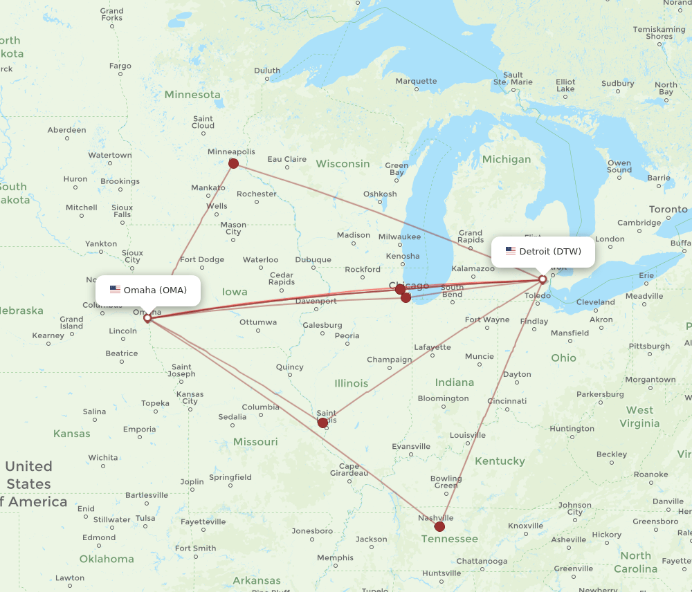 OMA-DTW flight routes