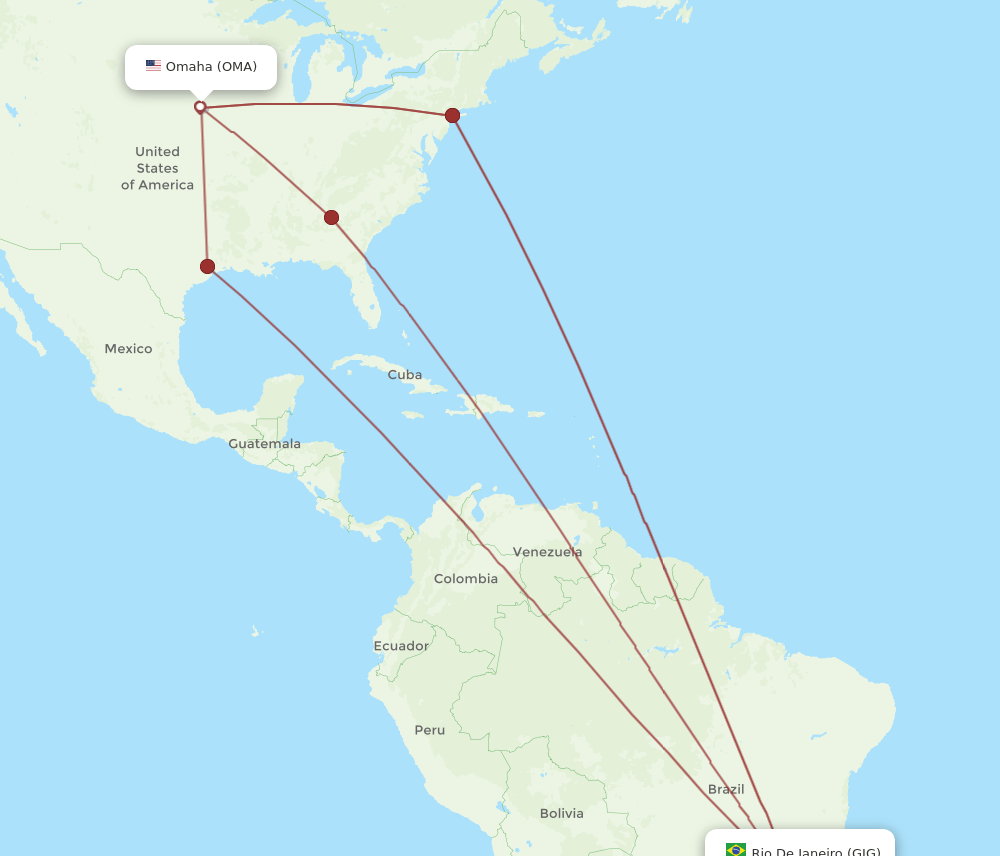 OMA to GIG flights and routes map