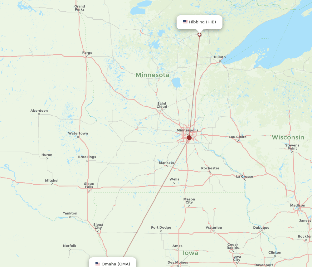 OMA-HIB flight routes