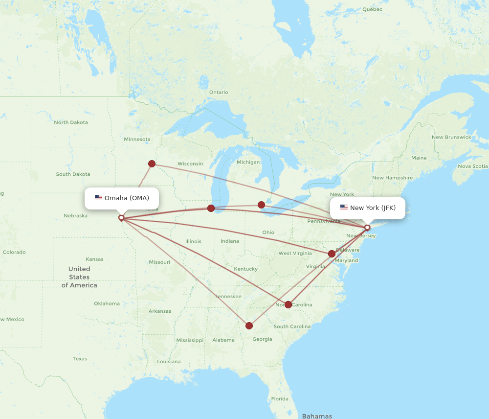 OMA-JFK flight routes