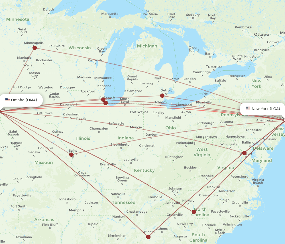 OMA-LGA flight routes