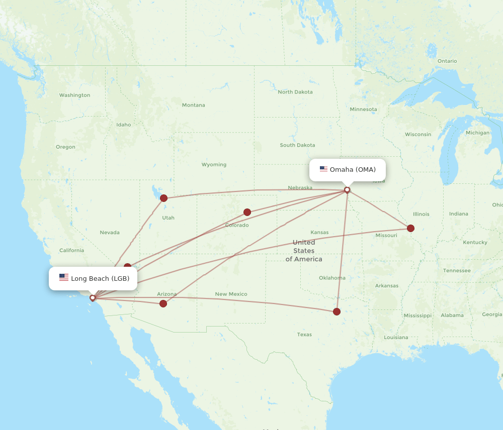 OMA-LGB flight routes