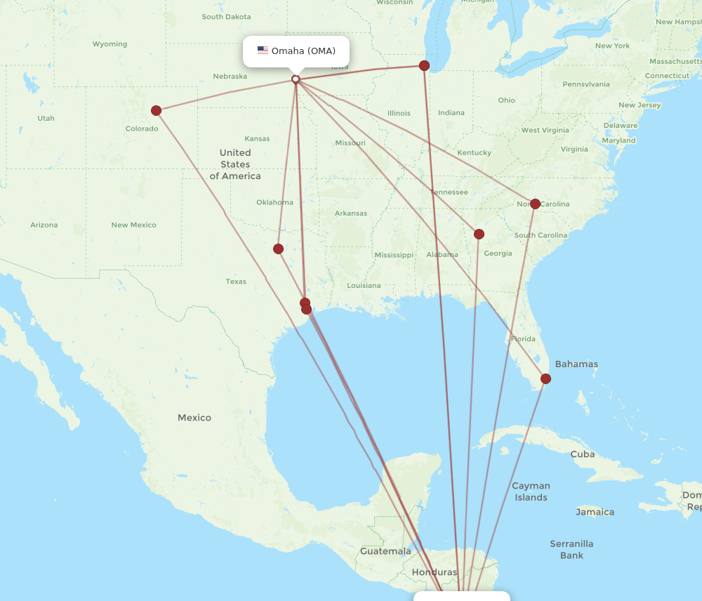 OMA to LIR flights and routes map