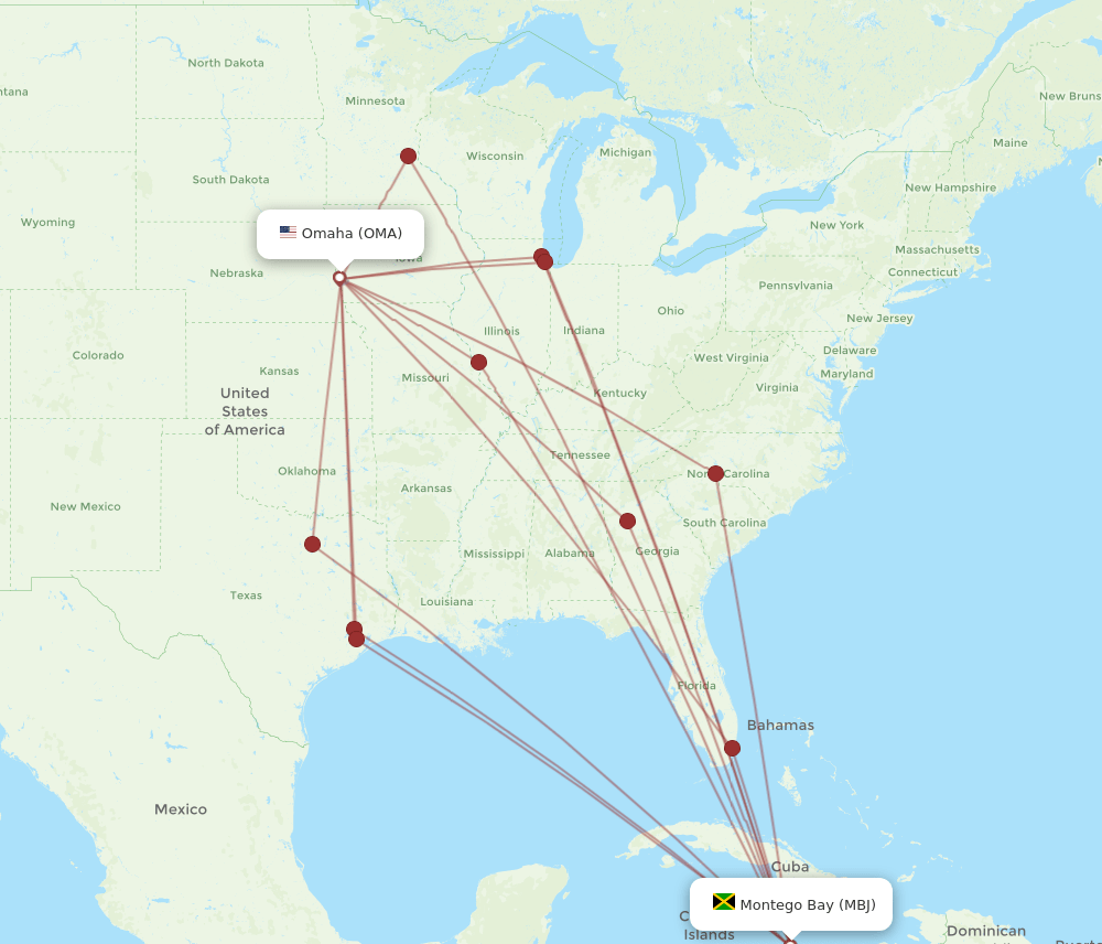 OMA-MBJ flight routes