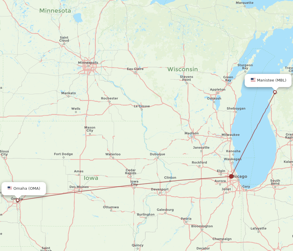 OMA-MBL flight routes