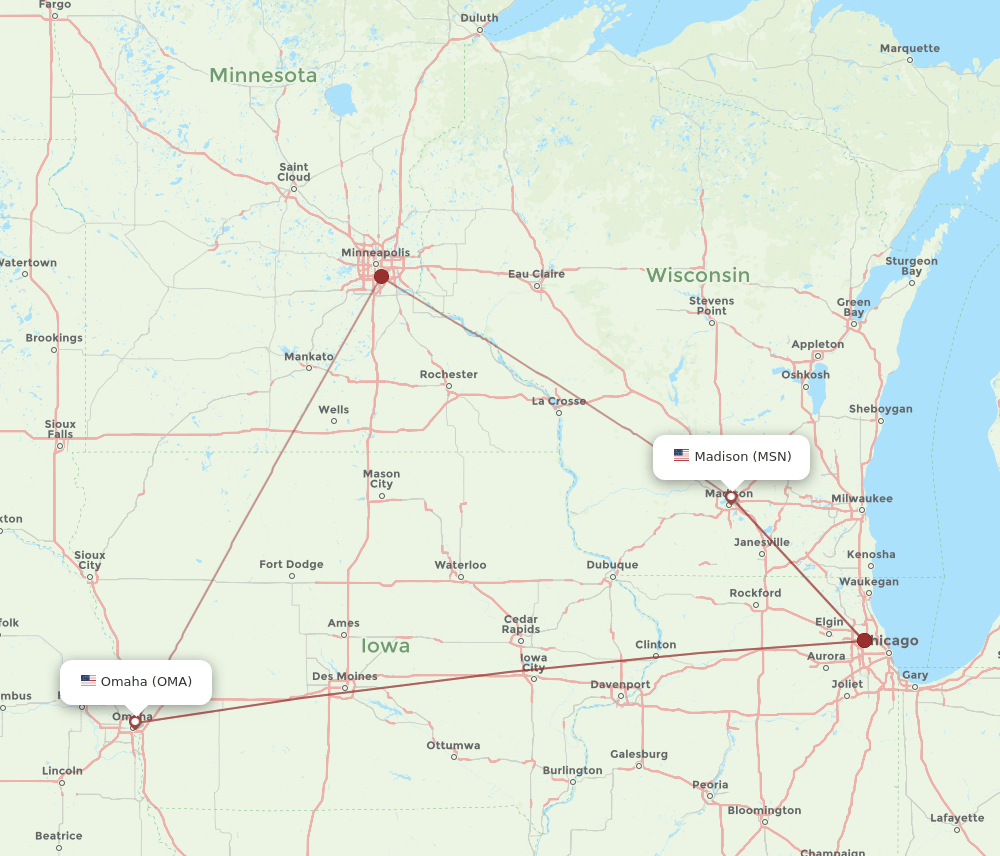 OMA-MSN flight routes