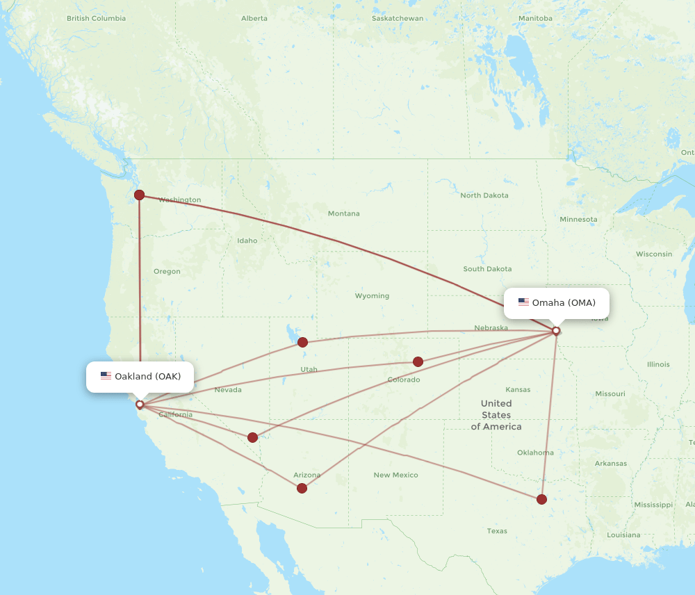 OMA-OAK flight routes