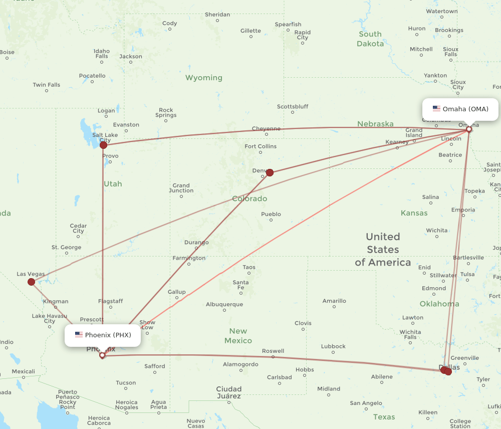 OMA-PHX flight routes