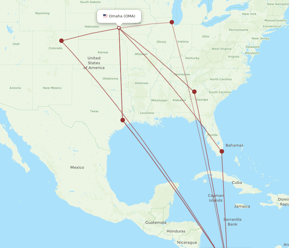 OMA to PTY flights and routes map