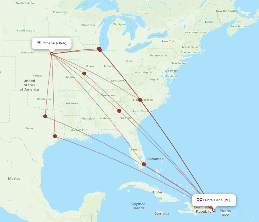 OMA-PUJ flight routes