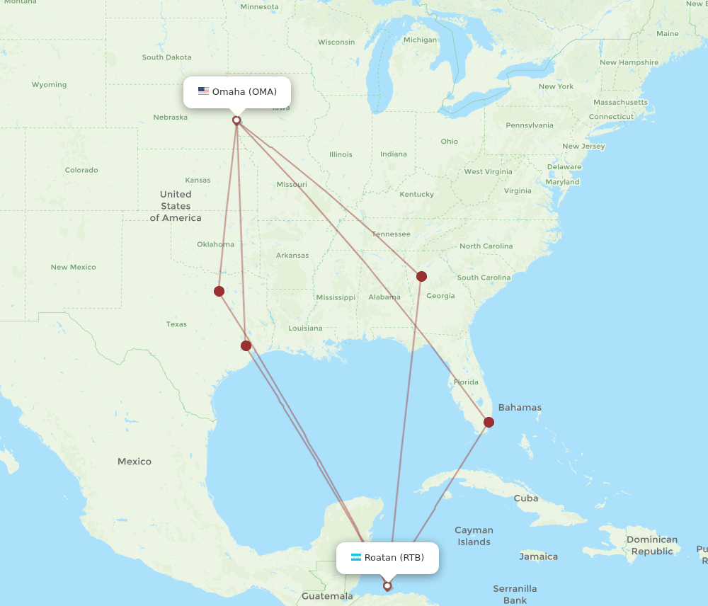 OMA-RTB flight routes