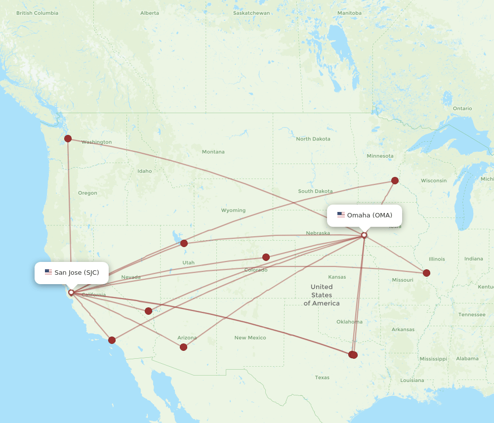 OMA-SJC flight routes