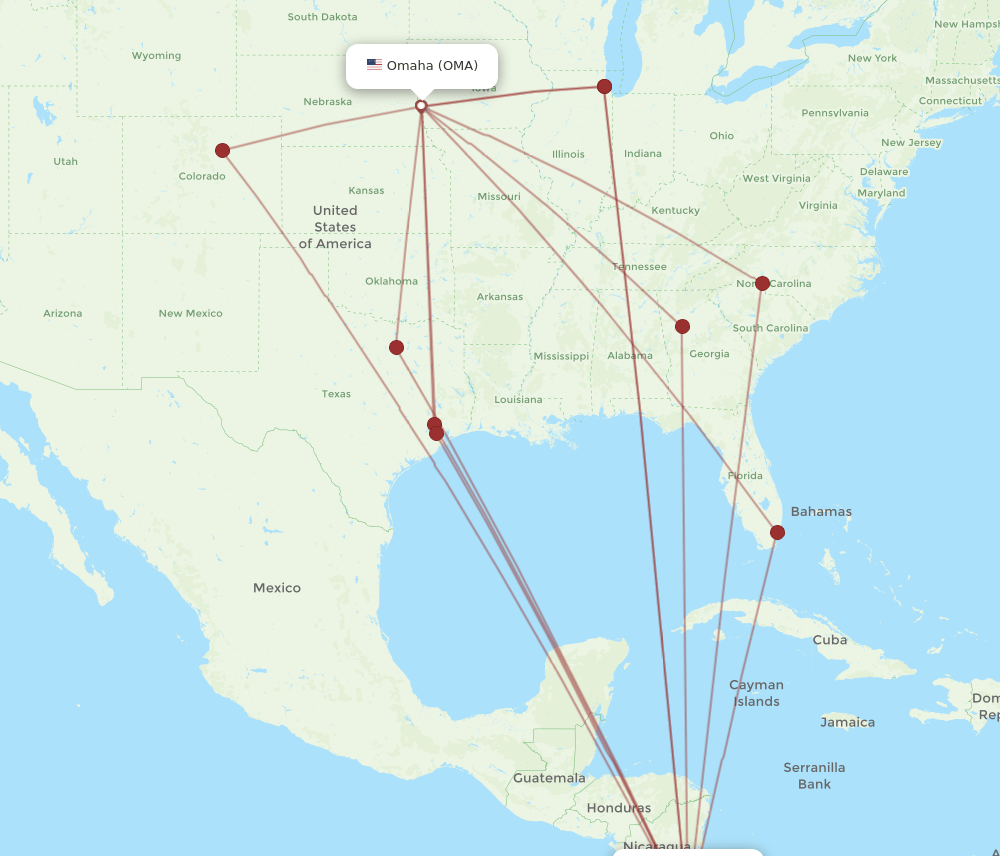 OMA to SJO flights and routes map