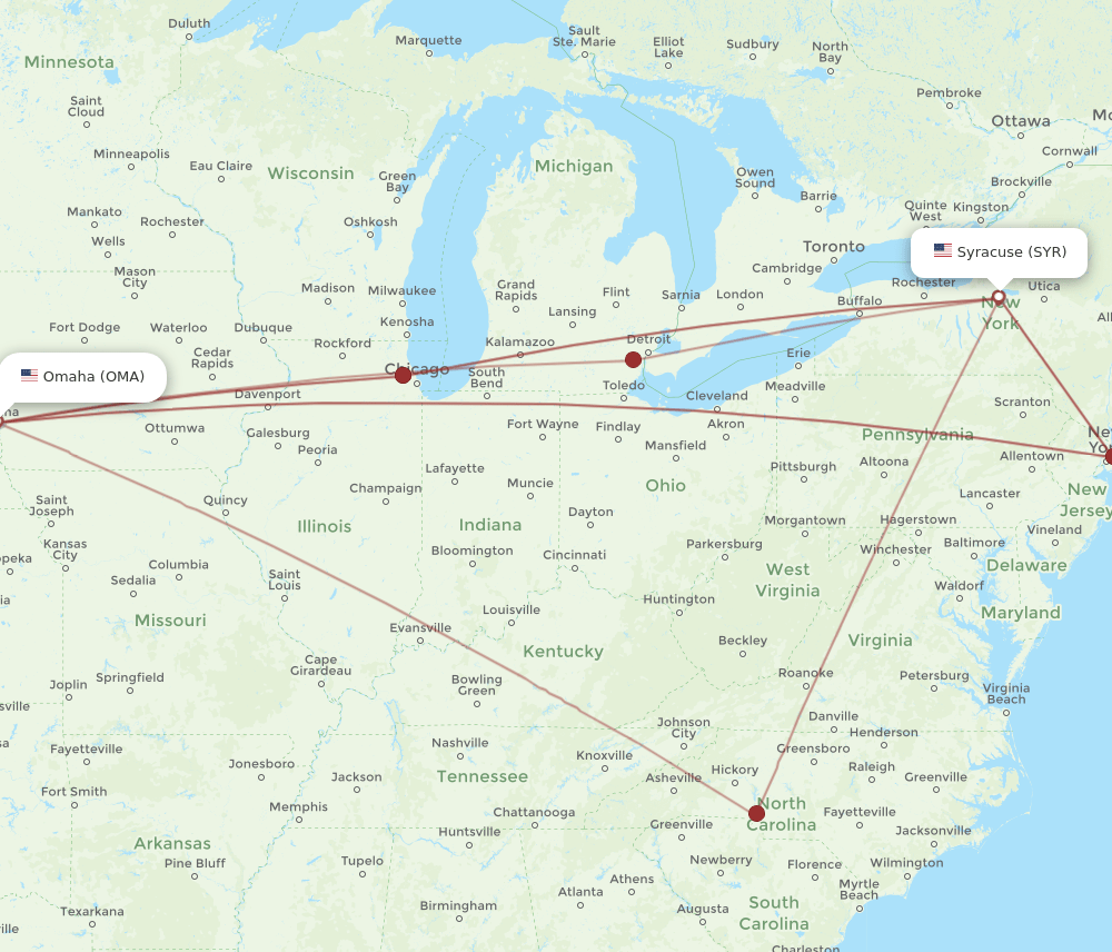 OMA-SYR flight routes