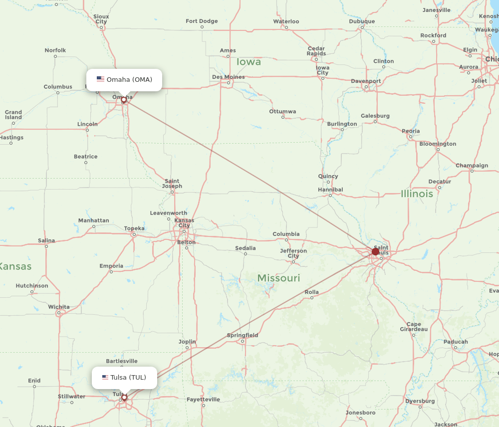 OMA-TUL flight routes