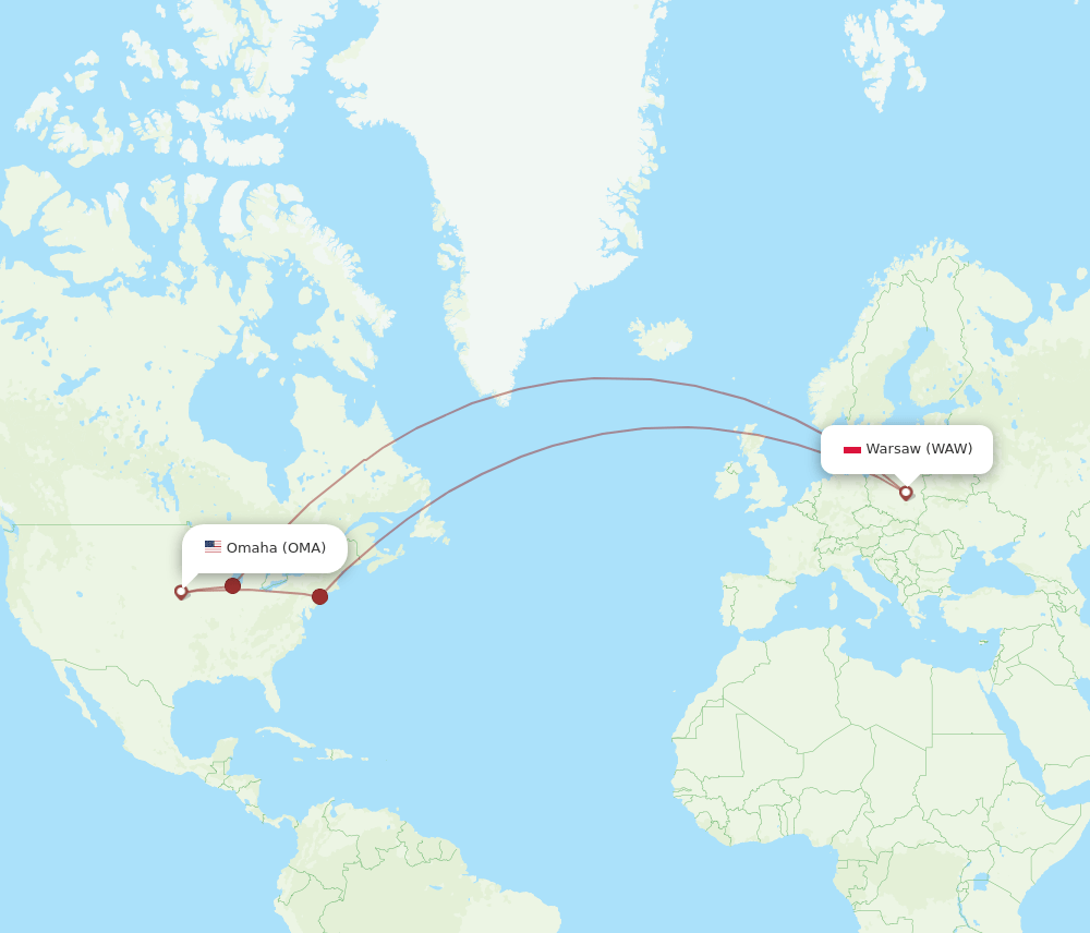 OMA to WAW flights and routes map
