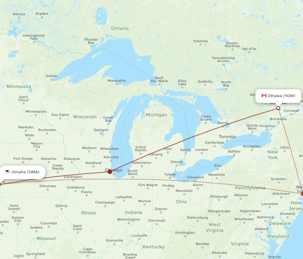 OMA-YOW flight routes