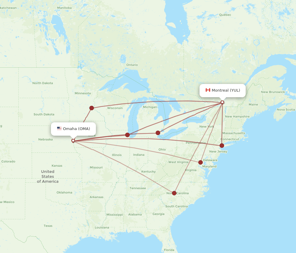 OMA-YUL flight routes