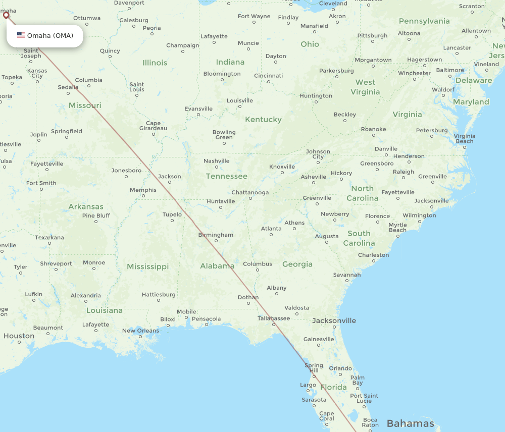 OMA to ZSA flights and routes map