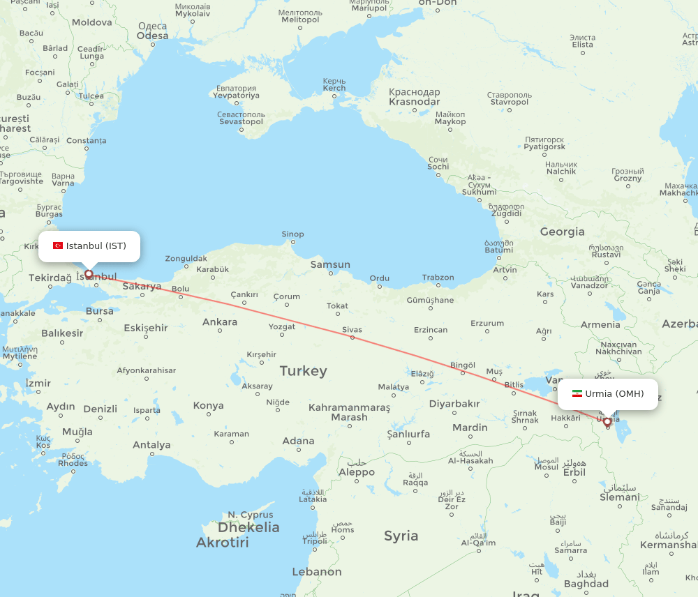 Nazluy-ye Jonubi - Istanbul route map and flight paths